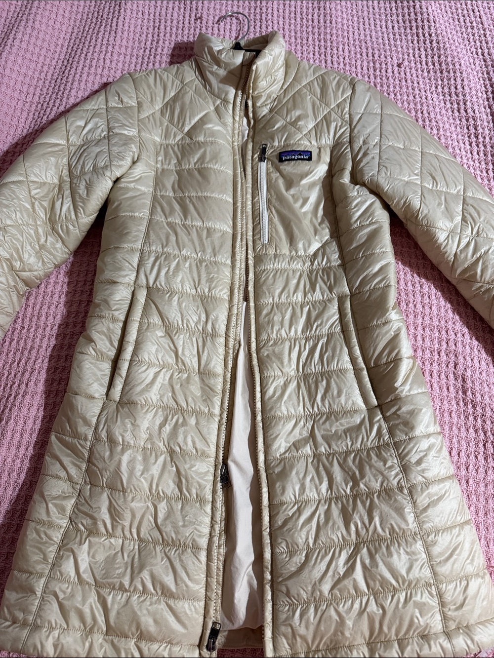 Patagonia Cream Quilted Packable Long Puffer Coat